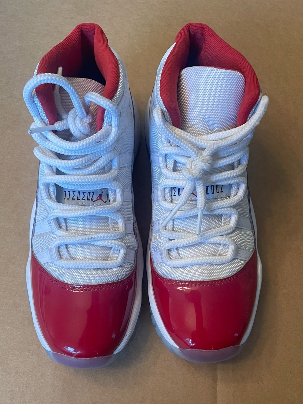 Jordan Kids White & Red Low-Top Sneakers with Glossy Patent Toe
